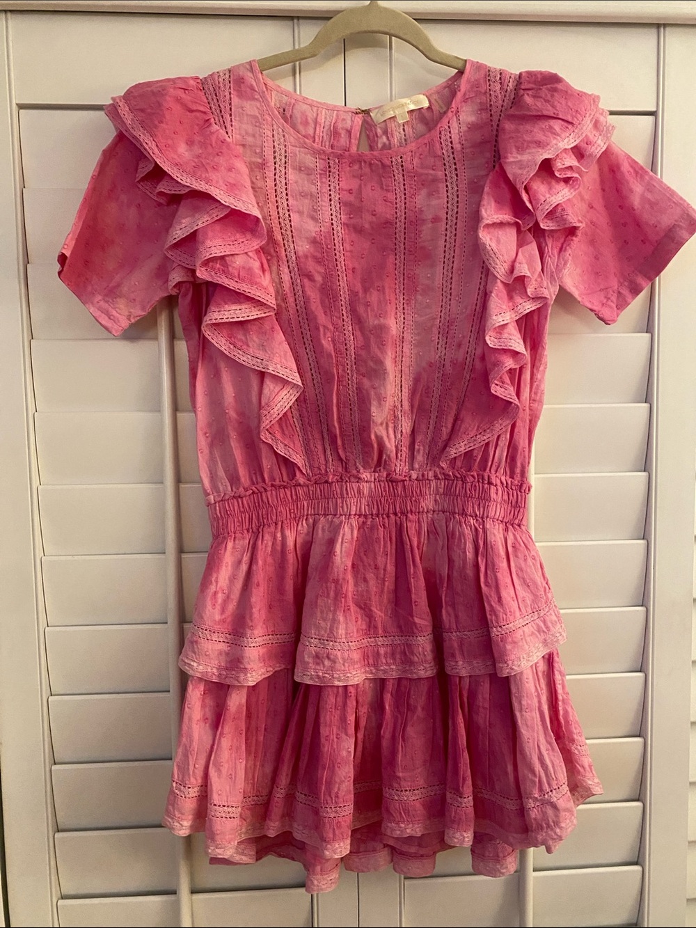 LoveshackFancy Pink Ruffle Tiered Dress
